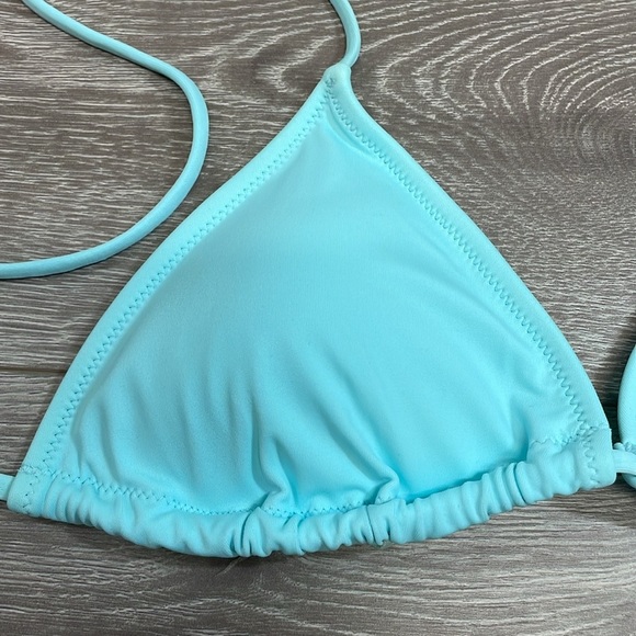 Victoria’s Secret Triangle Top PINK Ruched Ruffle Side Tie Bottom Leopard Blue M - Picture 9 of 15